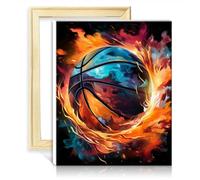 TANGFEIY Kit de peinture pour décoration murale Fantasy color basketball fire Kit de peinture par numéros pour adultes avec pinceaux et pigment acrylique sur toile Cadre DIY (30x40cm)