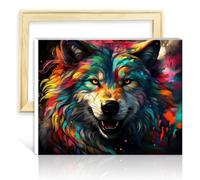 TANGFEIY Kit de peinture pour décoration murale loup bricolage peinture à l'huile peinture adulte par numéro acrylique numéro avec pinceaux peinture numérotée art mural avec cadre (40x50cm)