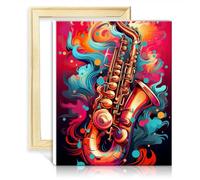 TANGFEIY Kit de peinture pour décoration murale saxophone DIY Peinture à l'huile avec pinceaux et pigment acrylique sur toile pour décoration intérieure SANS cadre (60x75cm)