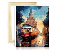 TANGFEIY Kit de peinture sur toile à dessin Lisbonne Peinture par numéro Adultes Débutant Acrylique Numéro avec pinceaux pour le temps parent-enfant Sans cadre (30x40cm)