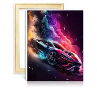 TANGFEIY Kit peinture pour décoration murale A Burst Color on Wheels Kits peinture par numéro pour enfants et adultes Numéro acrylique avec pinceaux pour décoration murale avec cadre (40x50cm)