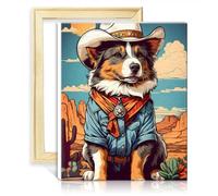 TANGFEIY Kits de peinture à l'huile par numéros Berger australien Cowboy DIY Peinture par numéros Adultes Débutant avec pinceaux et pigment acrylique sur toile Sans cadre (30x40cm)