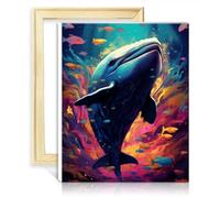TANGFEIY Kits de peinture par numéros baleine Kits de peinture à l'huile numérique à faire soi-même sur toile 3 pinceaux et peintures acryliques pour décoration intérieure sans cadre (30x40cm)