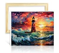TANGFEIY Kits de peinture par numéros phare de la mer Kits de peinture pour adultes Numéro acrylique avec pinceaux Image pour décoration murale de la maison Cadeaux avec cadre (40x50cm)