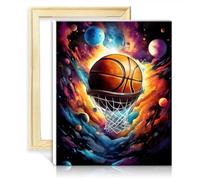TANGFEIY Kits peinture à l'huile par numéros Basketball entouré planètes Peinture par numéros à faire soi-même avec pinceaux et pigment acrylique sur peinture à l'huile d'art SANS cadre (60x75cm)