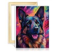 TANGFEIY Peinture à l'huile chien berger allemand toile bricolage peinture à l'huile numérique avec 3 pinceaux et peintures acryliques pour décoration murale la maison cadeaux sans cadre (60x75cm)