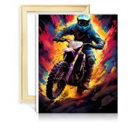 TANGFEIY Peinture à l'huile motos tout-terrain sur toile Peinture adultes débutants avec pinceaux et pigment acrylique sur maison salon décoratif avec cadre (40x50cm)