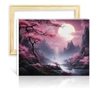 TANGFEIY Peinture à l'huile Paysage de fleurs de cerisier japonais Kits de peinture pour adultes avec pinceaux et pigment acrylique sur toile pour le temps parent-enfant Cadre DIY (30x40cm)