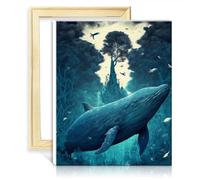 TANGFEIY Peinture Baleine bleue la jungle Peinture par numéro Adultes Débutant Acrylique Numéro avec Pinceaux Kits sur Toile pour Décoration Murale Sans Cadre (30x40cm)