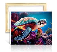 TANGFEIY Peinture par numéro Tortue de mer Aquarelle Peinture à l'huile Art numérique DIY avec pinceaux et pigment acrylique sur toile Sans cadre (40x50cm)