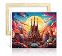TANGFEIY Peinture par numéros La Sagrada Familia DIY Peinture par numéros avec pinceaux et pigment acrylique sur toile pour décoration murale de la maison Peinture sans cadre (30x40cm)