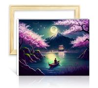 TANGFEIY Peinture par numéros sur toile Paysage japonais Pigment sur toile Peinture pour adultes avec 3 pinceaux et peintures acryliques pour décoration intérieure Cadeau avec cadre (30x40cm)