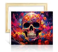 TANGFEIY Peinture par numéros tête de mort DIY Peinture par numéros Adultes Débutant Acrylique Numéro avec Pinceaux Peinture par numéros Jouets anti-stress avec cadre (40x50cm)