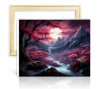 TANGFEIY Peinture sur toile Paysage de fleurs de cerisier japonais DIY Décoration d'intérieur Peinture acrylique Numéro avec pinceaux Arts Crafts pour la décoration intérieure avec cadre (40x50cm)