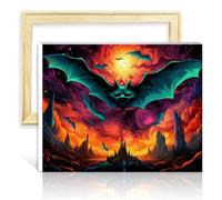 TANGFEIY sur toile Facile à peindre Œuvre d'art chauves-souris Peinture à l'huile DIY Art numérique Œuvre d'art avec pinceaux et pigment acrylique sur toile Projet d'artisanat Sans cadre (40x50cm)