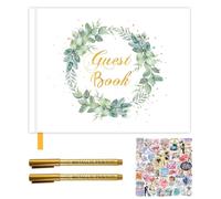 Tangger 60 Pages Livre d'Or mit 2 Stylo à Bille Roller de Couleur Or、50pcs Autocollants Livre d'Or Mariage Anniversaire Livre Mariage Parfait Pour Photos Et Vœux
