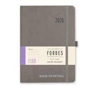 Tangible Stationery Co. Ltd Agenda Forbes 2024 - Format A5 - Un jour par page avec rendez-vous - Papier ivoire 80 g/m² - Fermeture élastique - Janvier à décembre (gris avec nom)