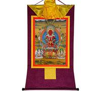Tangka bouddhiste, mur tibétain accroché, Amitayus (Bouddha de la vie infinie, Amida, Amitabha), brocart Thangka, for Zen (couleur : rouge, taille : petit (35 cm x 27 cm)) (couleur ( Color : Purple ,