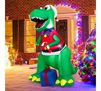 Tangkula Dinosaure de Noël gonflable de 2 m, décoration de Noël gonflable avec lumières LED, coffret cadeau et souffleur étanche, grande décoration de vacances pour intérieur et extérieur pour cour
