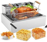 TANGME Friteuse électrique commerciale 3400 W avec 3 paniers, friteuse à huile de comptoir en acier inoxydable de 22 L/23,25 L, 1 mm d'épaisseur avec limiteur