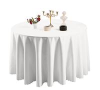 TANGMEN Nappe de Table Nappe Ronde Maison Restaurant Mariage Cérémonie Infroissable Anti Tache Décoration de Table pour Réception Anniversaire Blanc Rond:240cm