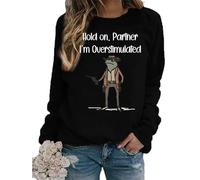 TangoDS Attends Partenaire Je suis Sursaturé Lettre Imprimée Drôle Paresseux Cowboy Sweatshirt en Polaire Vintage pour Femme Haut à Manches Longues Décontracté