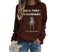 TangoDS Attends Partenaire Je suis Sursaturé Lettre Imprimée Drôle Paresseux Cowboy Sweatshirt en Polaire Vintage pour Femme Haut à Manches Longues Décontracté