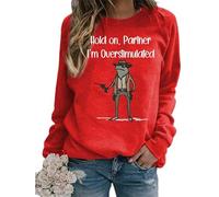 TangoDS Attends Partenaire Je suis Sursaturé Lettre Imprimée Drôle Paresseux Cowboy Sweatshirt en Polaire Vintage pour Femme Haut à Manches Longues Décontracté