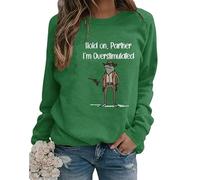 TangoDS Attends Partenaire Je suis Sursaturé Lettre Imprimée Drôle Paresseux Cowboy Sweatshirt en Polaire Vintage pour Femme Haut à Manches Longues Décontracté