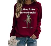 TangoDS Attends Partenaire Je suis Sursaturé Lettre Imprimée Drôle Paresseux Cowboy Sweatshirt en Polaire Vintage pour Femme Haut à Manches Longues Décontracté
