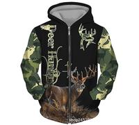 TangoDS Cerf Chasse 3D Imprimé Femmes/Hommes Complet Fermeture Éclair Sweat à Capuche Camo Graphique Manches Longues Sweats Vêtement extérieur Haut