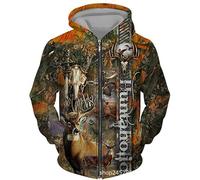 TangoDS Cerf Chasse 3D Imprimé Femmes/Hommes Complet Fermeture Éclair Sweat à Capuche Camo Graphique Manches Longues Sweats Vêtement extérieur Haut