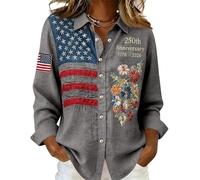 TangoDS Chemise pour Femmes 250e Anniversaire USA 1776-2026 Drapeau américain Blouses USA à Fleurs Boutonnière Manches Longues Chemises patriotiques