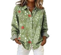 TangoDS Chemises de Noël pour Femmes à Manches Longues décontractées moches avec Père Noël à Boutons Chemises de Noël Hautes pour fête et Vacances