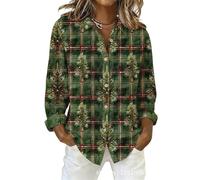 TangoDS Chemises de Noël pour Femmes à Manches Longues décontractées moches avec Père Noël à Boutons Chemises de Noël Hautes pour fête et Vacances