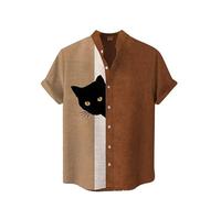 TangoDS Chemises décontractées à col Montant pour Hommes Chat samouraï Japonais Chemises boutonnées à Manches Courtes imprimées Chemises de Plage d’été Tropical