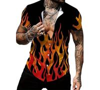 TangoDS Chemises hawaïennes pour Hommes Chemise à Revers à Manches Courtes imprimée à la Flamme Chemise d’été décontractée à Coupe régulière Chemises boutonnées