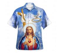 TangoDS Chemises hawaïennes Vintage Jesus Graphic pour Hommes Chemises imprimées en 3D Tops Chemise d'été à Manches Courtes et Boutons