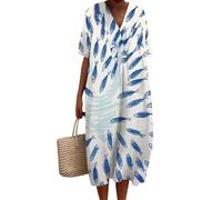 TangoDS Femmes océan Sardines Poisson 3D Impression V Col Demi Manches Robes Fluides Vintage Bohème Plage Soirée Casual Lâche Dame Longue Robe