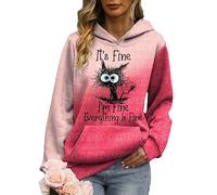 TangoDS I'm Fine Everything is Fine Femme Sweat à Capuche Drôle Chat Impression 3D Manches Longues Sweat à Capuche Décontracté Pull Tops Streetwear**