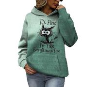 TangoDS I'm Fine Everything is Fine Femme Sweat à Capuche Drôle Chat Impression 3D Manches Longues Sweat à Capuche Décontracté Pull Tops Streetwear**