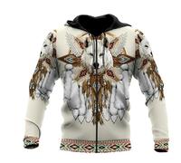 TangoDS Mode Motif Tribal Indien Loup imprimé en 3D Sweat à Capuche à Fermeture éclair Harajuku Décontracté Veste zippée