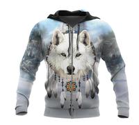 TangoDS Mode Motif Tribal Indien Loup imprimé en 3D Sweat à Capuche à Fermeture éclair Harajuku Décontracté Veste zippée