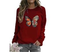 TangoDS Papillon Fleur Imprimé 3D Sweatshirts Femmes Papillon Motif Col Rond Pullover Tops Manches Longues T-Shirts Automne Streetwear