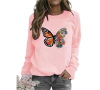 TangoDS Papillon Fleur Imprimé 3D Sweatshirts Femmes Papillon Motif Col Rond Pullover Tops Manches Longues T-Shirts Automne Streetwear