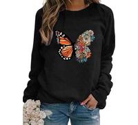 TangoDS Papillon Fleur Imprimé 3D Sweatshirts Femmes Papillon Motif Col Rond Pullover Tops Manches Longues T-Shirts Automne Streetwear