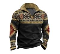 TangoDS Polo Hommes à Motifs vieillis Sweatshirts à Manches Longues imprimés 3D Western Aztec Polo Vintage décontracté à Demi-Fermeture éclair Polos à Manches Longues pour Hommes Vêtements