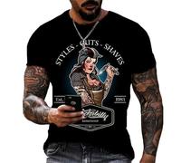 TangoDS T-Shirt rétro de barbier pour Hommes avec Poteau de barbier et Outils Impression 3D Haut décontracté et Cool à Manches Courtes pour coiffeurs