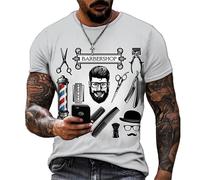 TangoDS T-Shirt rétro de barbier pour Hommes avec Poteau de barbier et Outils Impression 3D Haut décontracté et Cool à Manches Courtes pour coiffeurs