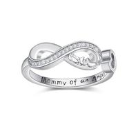 TANGPOET Bague de fausse couche réglable - Cadeau pour maman et femme - Argent 925 - Mommy of An Angel - Pieds de bébé - Bague pour enfant étoilé - Bijou commémoratif pour fausse couche, Verstellbar